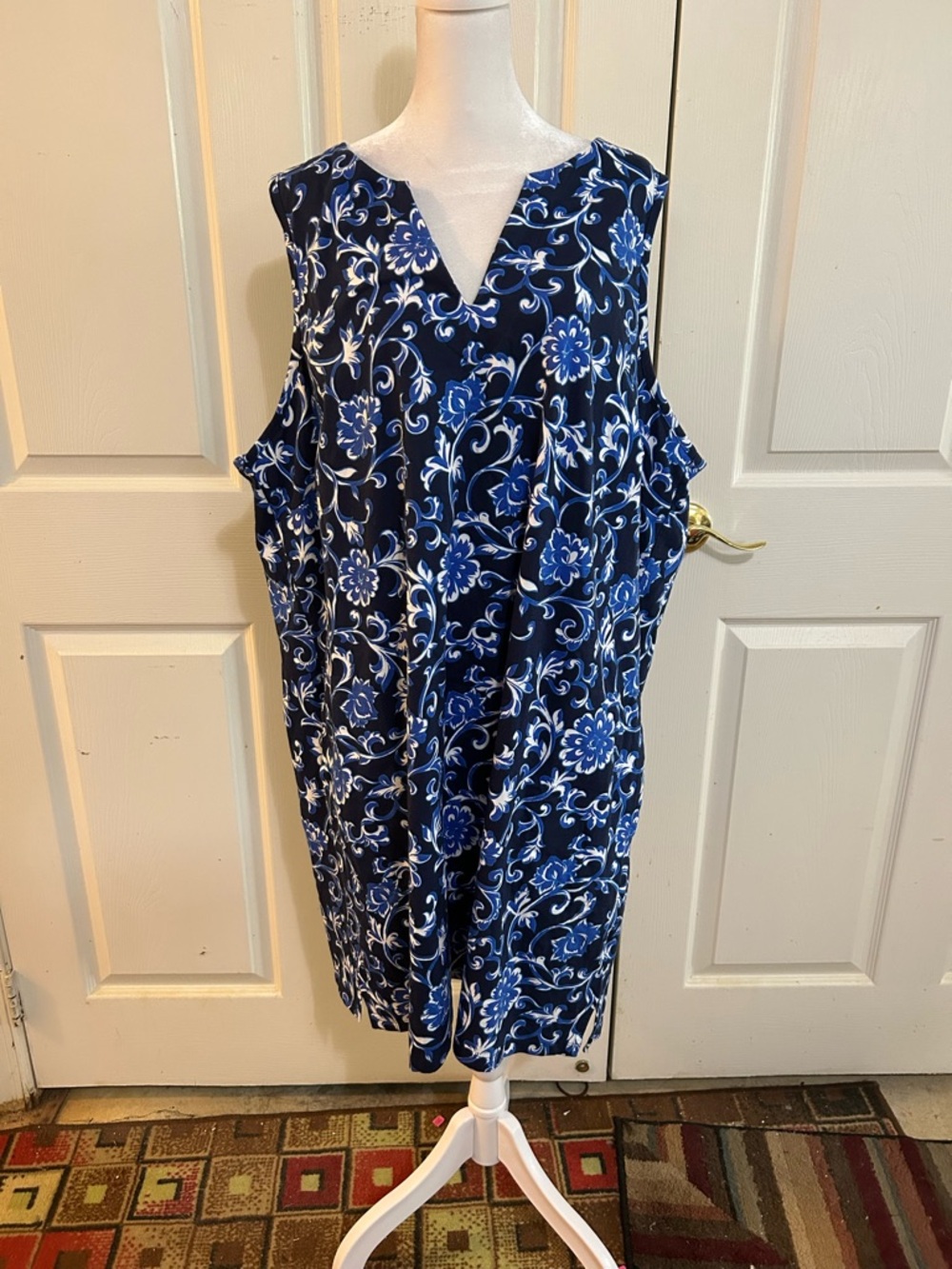 Lands’ End blue & white casual dress, 3X